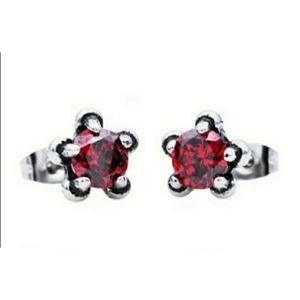 Stainless steel claw earring red cubic zirconia